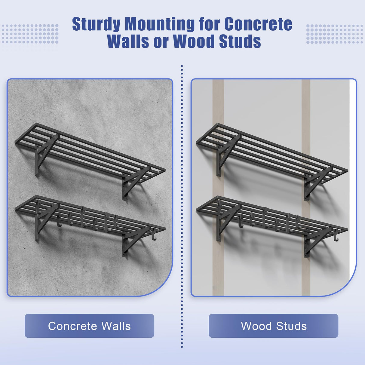 Jusgym 2-Pack 1x4ft Heavy Duty Garage Shelving, 1' x 4' Garage Wall Shelving Wall Mounted (2pack-1x4ft) Jusgym