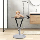 LUNUMAOS Hydraulic Pet Grooming Table with Adjustable Arms, 360 Degree Table Top Swivel Maximum Load 220 lbs Professional Pet Grooming Table, 34in Hydraulic (Black,Round) LUNUMAOS