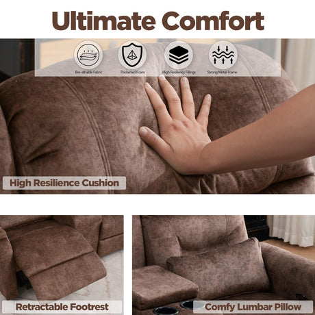 TPHORK RV Loveseat Recliner with Console, Reclining Loveseat Sofa, Manual Home Theater Seating with Pockets/Cup Holders for Living Room/RV Furniture (Velvet Brown) TPHORK