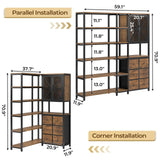BTHFST Corner Bookshelf 6 Tier, 70.9" Convertible Tall Bookshelf with 6 Fabric Drawers, Corner Bookcase with Metal Doors, Large Display Shelf Book Shelf for Living Room,Home Office, Rustic Brown BTHFST