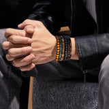 JAVMOO Wooden Beads Bracelet for Men Leather Wrap Hemp Cords Wood Beads Ethnic Tribal Bracelets Wooden Wristbands JAVMOO