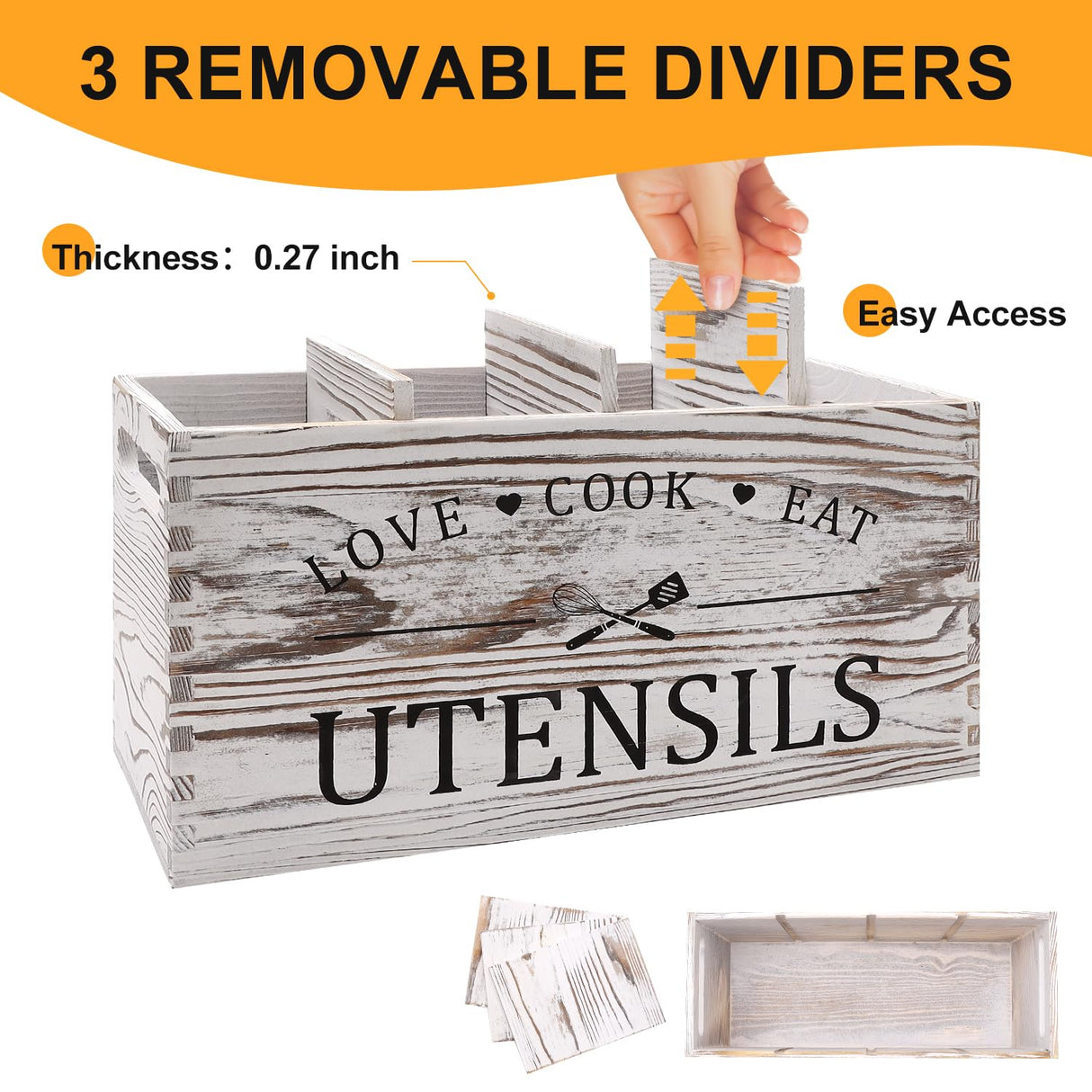 Rustic White Wooden Utensil Holder for Kitchen Counter Decor Extra Large Utensil Crock Organizer Silverware Caddy Farmhouse Wood Cutlery Holder Cooking Utensil Stand Storage kitchen Tools Holder Renawe