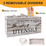 Rustic White Wooden Utensil Holder for Kitchen Counter Decor Extra Large Utensil Crock Organizer Silverware Caddy Farmhouse Wood Cutlery Holder Cooking Utensil Stand Storage kitchen Tools Holder Renawe