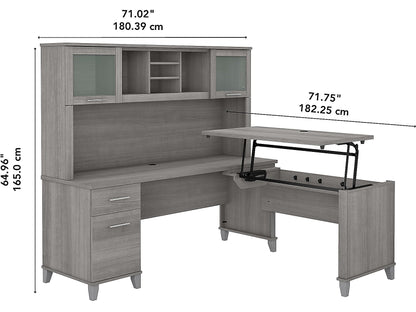 Bush Furniture Somerset 72W 3 Position Sit to Stand L Shaped Desk with Hutch in Platinum Gray - WoodArtSupply