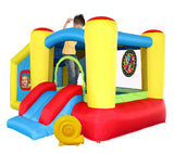 WELLFUNTIME Inflatable Bounce House with Blower, Jumping Castle Slide, Kids Bouncer with Ball Pit, Basketball Rim, Dart Target Game WELLFUNTIME