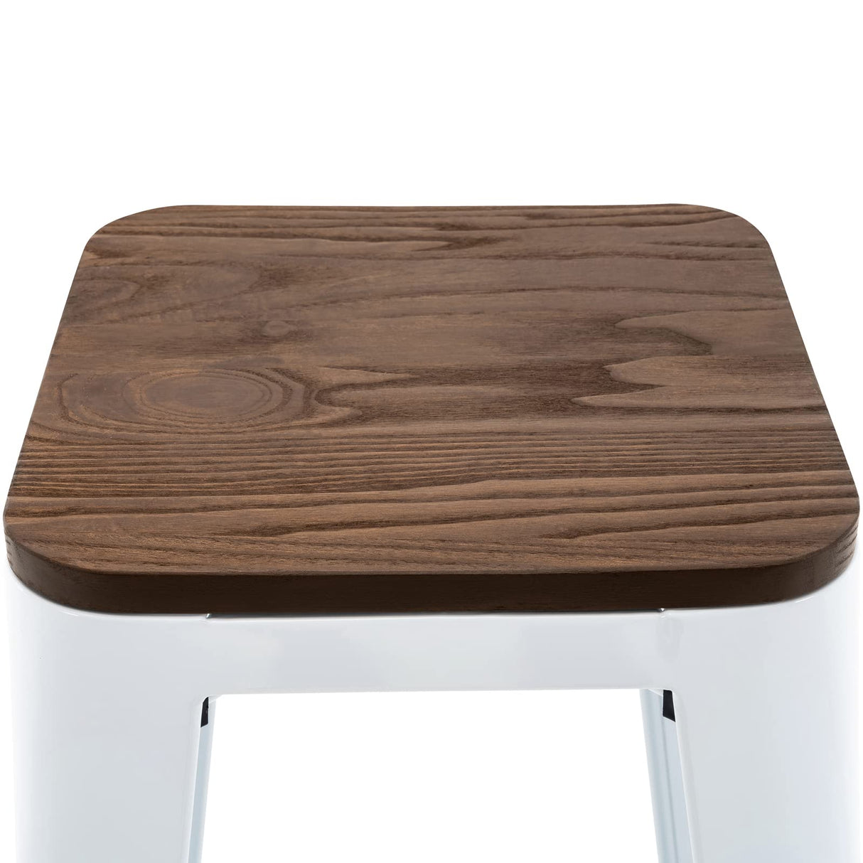 Brage Living 30 Inch Metal Bar Stools with Square Solid Elm Wood Seat Top, Backless Stackable Industrial Barstools Set of 2 (White) Brage Living