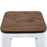 Brage Living 30 Inch Metal Bar Stools with Square Solid Elm Wood Seat Top, Backless Stackable Industrial Barstools Set of 2 (White) Brage Living