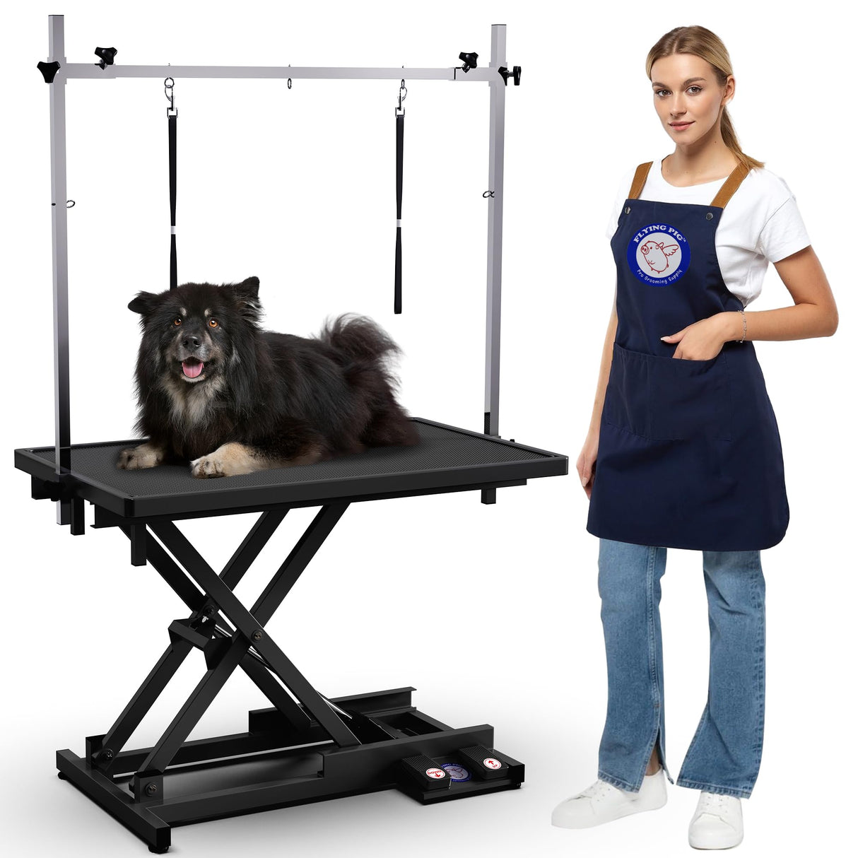 Flying Pig Ultimate Heavy Duty Dog Grooming Table – Hydraulic Lift, Adjustable Height, Non-Slip Surface, Professional Dog & Cat Grooming Arm, Stable & Safe Design for Home and Salon Use -Black Flying Pig Grooming