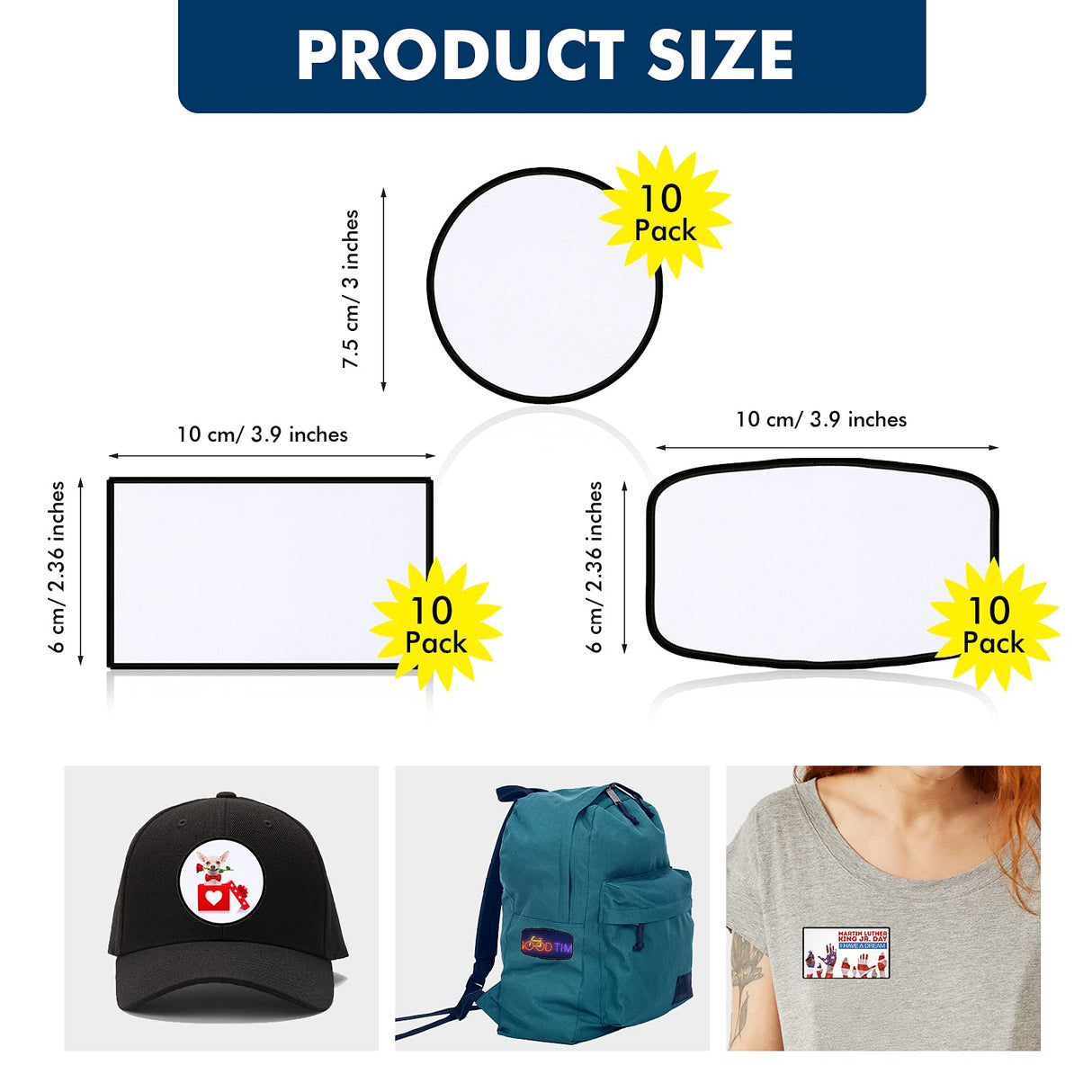 30 Pieces Sublimation Patches Fabric Iron-on Blank Patches 3 Shapes Repair Patches Sublimation Blank Hat Patch for DIY Crafts, Caps Clothes Shoes Bags Backpacks Uniforms (Black Frame) Waydress