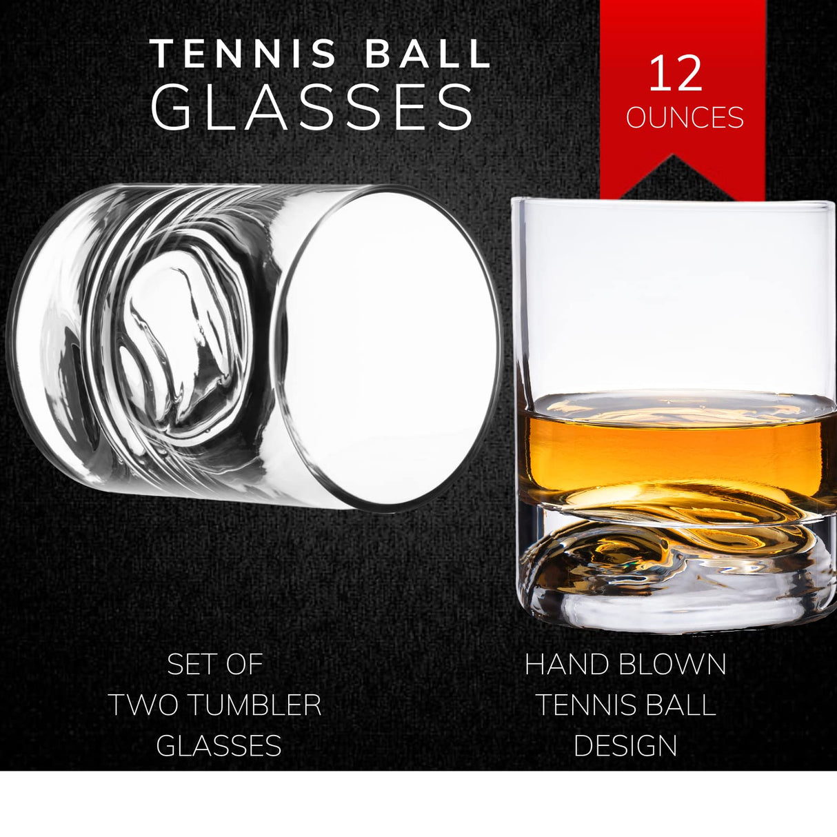 Globe Whiskey Decanter Set with 2 Liquor Glasses - Tennis Whisky Decanter & Glass Set with Elegant Mahogany Wood Base - Tennis Gifts for Dad, Men - Bourbon & Scotch Decanter - Tennis Lovers Gifts The Wine Savant