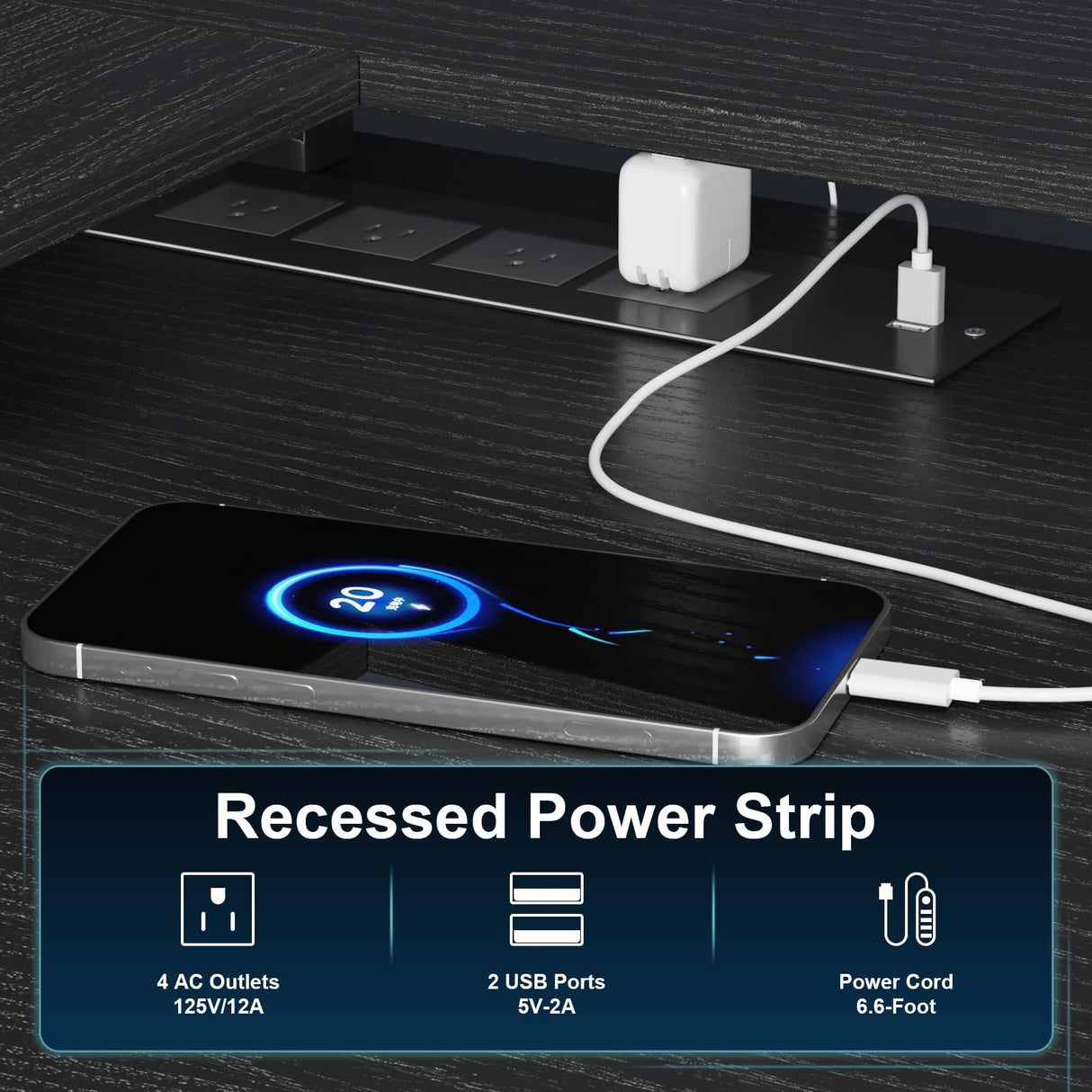 Eivanet L Shaped Gaming Desk with Power Outlets & LED Lights, Computer Desk with Monitor Stand & Storage Shelf, Home Office Desk Corner Desk with Hooks, Easy to Assemble, Black Eivanet