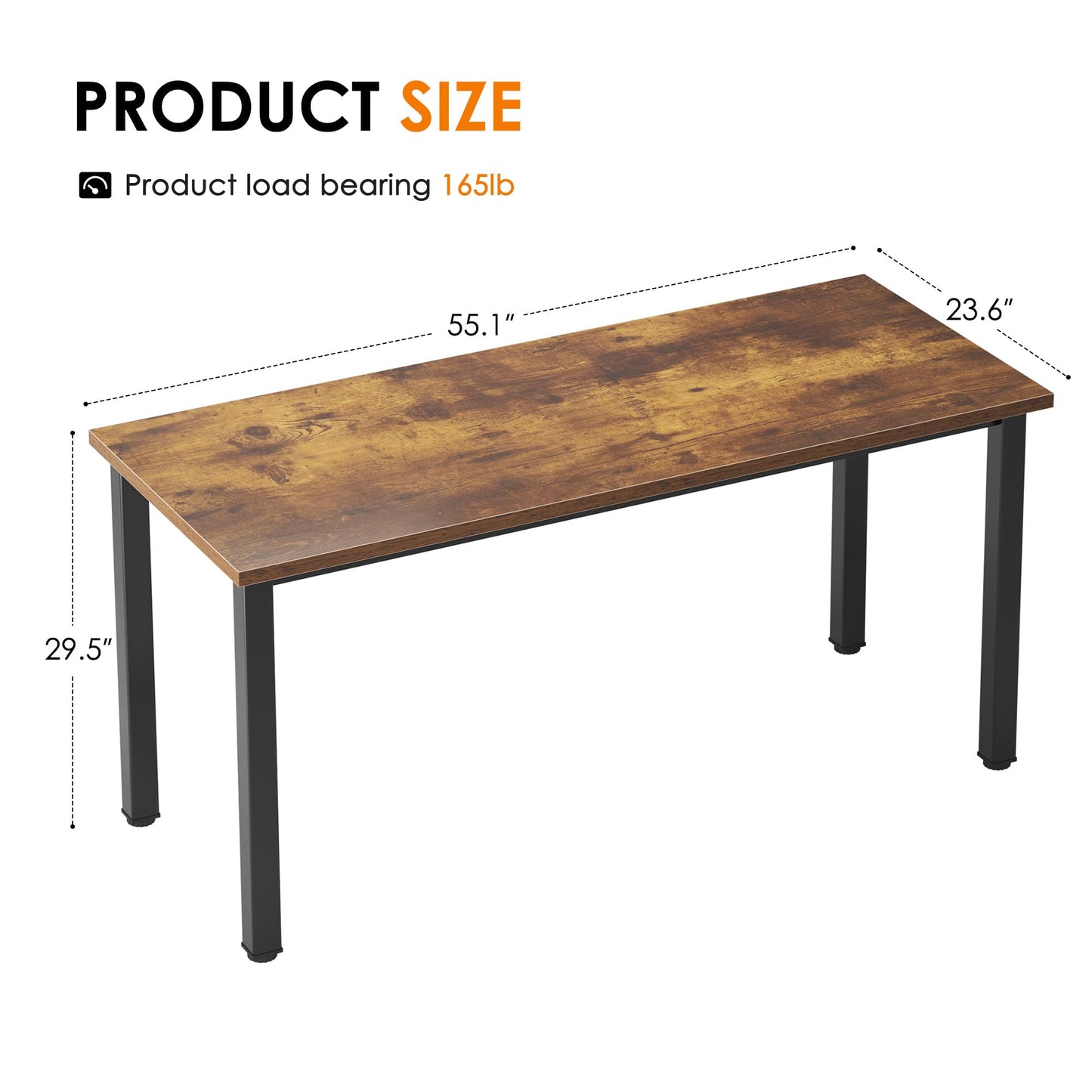 Need 55 Inch Large Computer Desk - Modern Simple Style Home Office Gaming Desk, Basic Writing Table for Study Student, Black Metal Frame, Rustic Brown