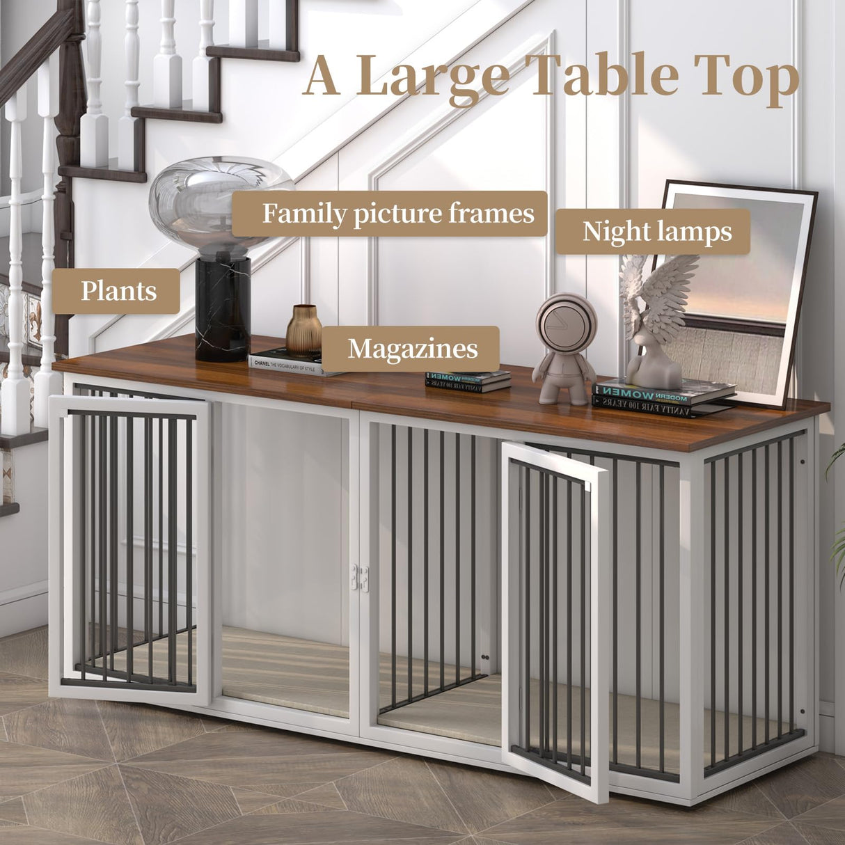 Large Dog Crate Furniture for 2 Dogs, 71.6" Pro XXL Heavy Duty Dog Kennel Furniture with Divider, Steel Frame Indoor Double Dog Crate for Large Medium Small Dogs, Warm White Neoriver