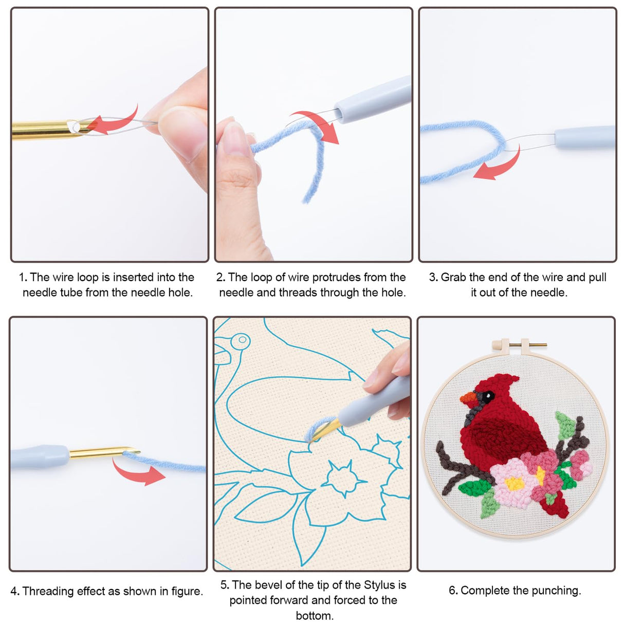 Louise Maelys Beginners Punch Needle Kits,for Starter Adults,Rug Cross Stitch Kit Tool Including Handle Embroidery Pen,Cloth,Hoop,Threads and Instruction-Cardinal Bird Pattern Louise Maelys