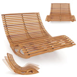 HAPPYGRILL Outdoor Acacia Wood Double Chaise Lounge, Rocking Chair with High Back, Slatted Seat, Stopper, Outside Wood Rocker for 2, 440 Lbs Capacity Sun Lounger Loveseat HAPPYGRILL