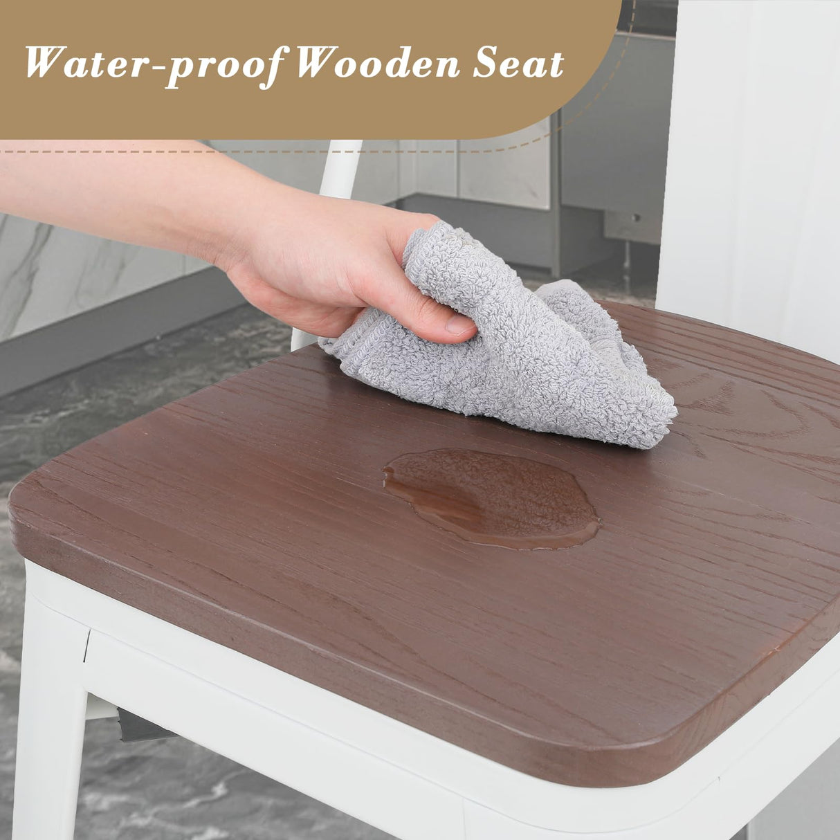 Athena Collection 24.5'' Counter Height Chairs High Back Bar Stools Set of 2, Farmhouse Wooden Seat Metal Frame Barstools Bar Dining Chairs with Footrest for Pub, Bistro, Kitchen, White Athena Collection