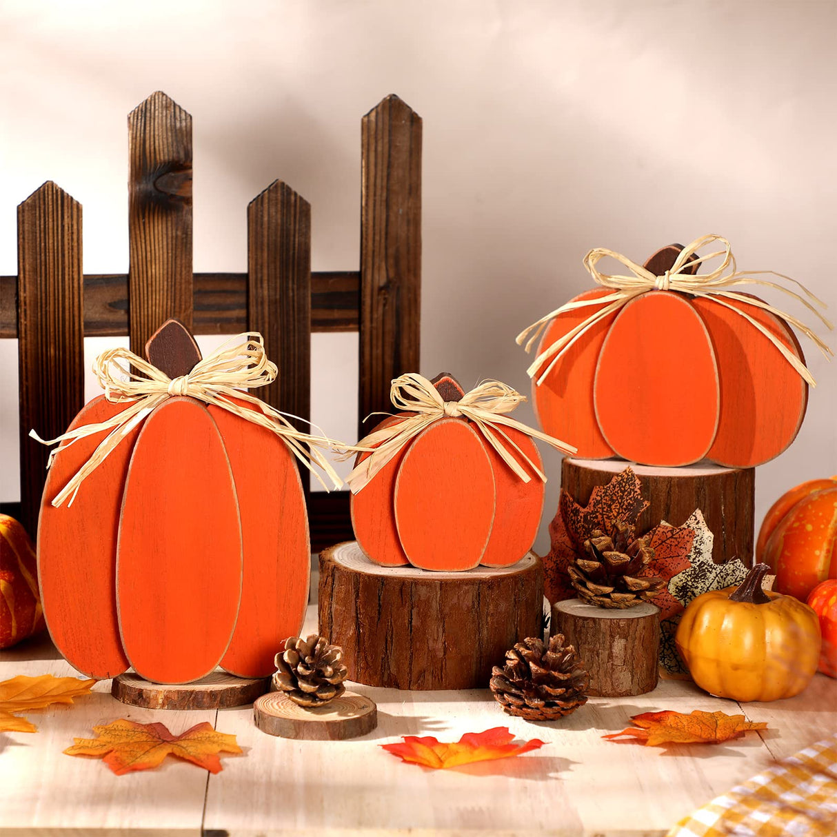 Ferraycle 3 Pcs Thanksgiving Pumpkin Decor Fall Decor Autumn Farmhouse Sign Rustic Tiered Tray Decorations Table Centerpieces Standing Wooden Block Sign for Halloween Home Kitchen Ferraycle