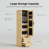 IRONCK 360° Swivel Jewelry Cabinet, Jewelry Armoire with Full Length Mirror, Coat Rack and 4-Tier Shelf, Standing Jewelry Organizers with 2 Drawers, Oak IRONCK