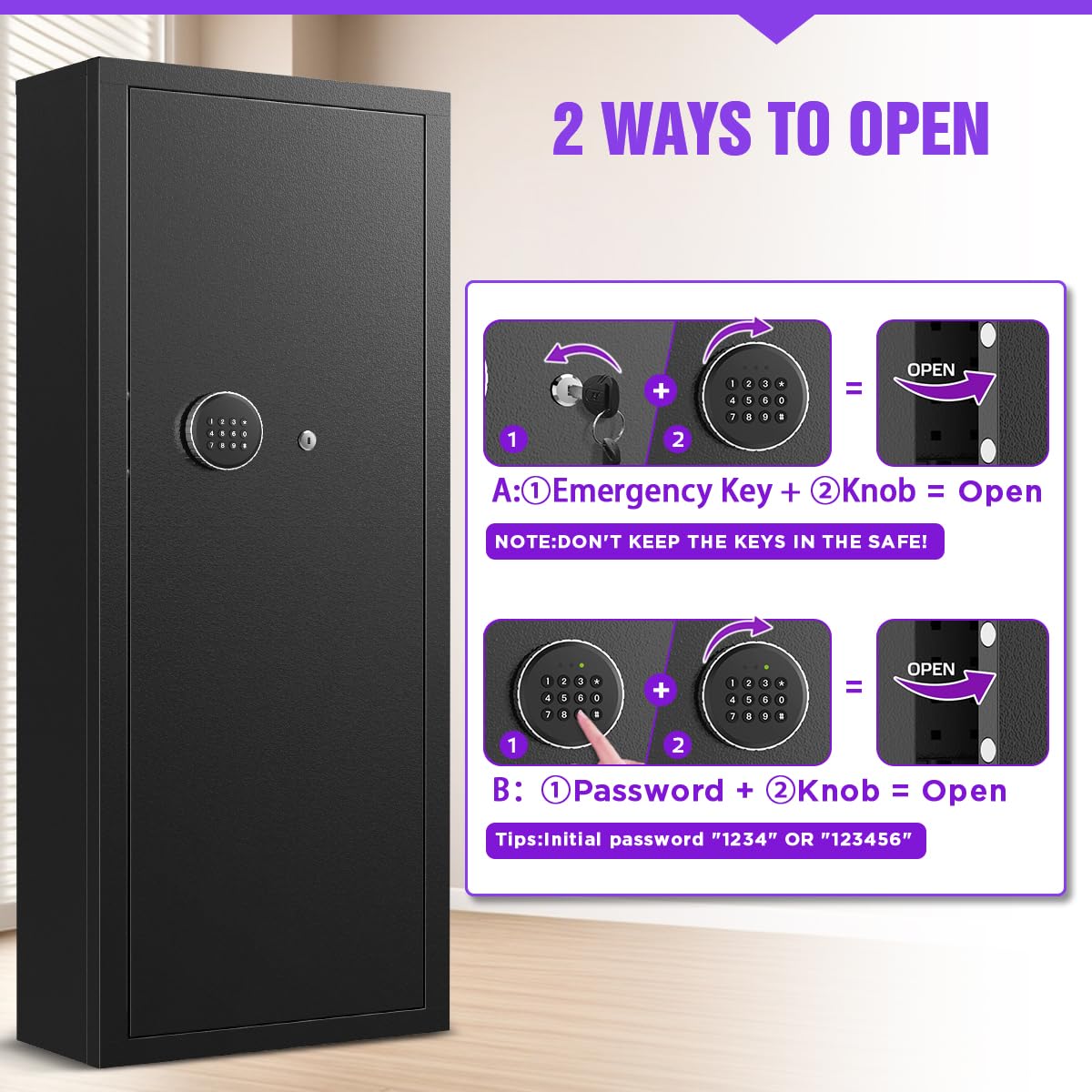 10-15-Gun Capacity Rifle Safe with Quick Access Digital Keypad - Anti-Theft & Anti-Pry Design Home Security Safe with Adjustable Pegboard Shelves for Pistols, Easy Assembly Rifle Cabinet MSYCOST