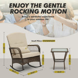 3 Piece Rocking Bistro Set Wicker Outdoor Patio Chairs Rattan Conversation Sets with Coffee Table for Patio, Porch, Backyard, Balcony, Poolside and Garden (Beige) Generic