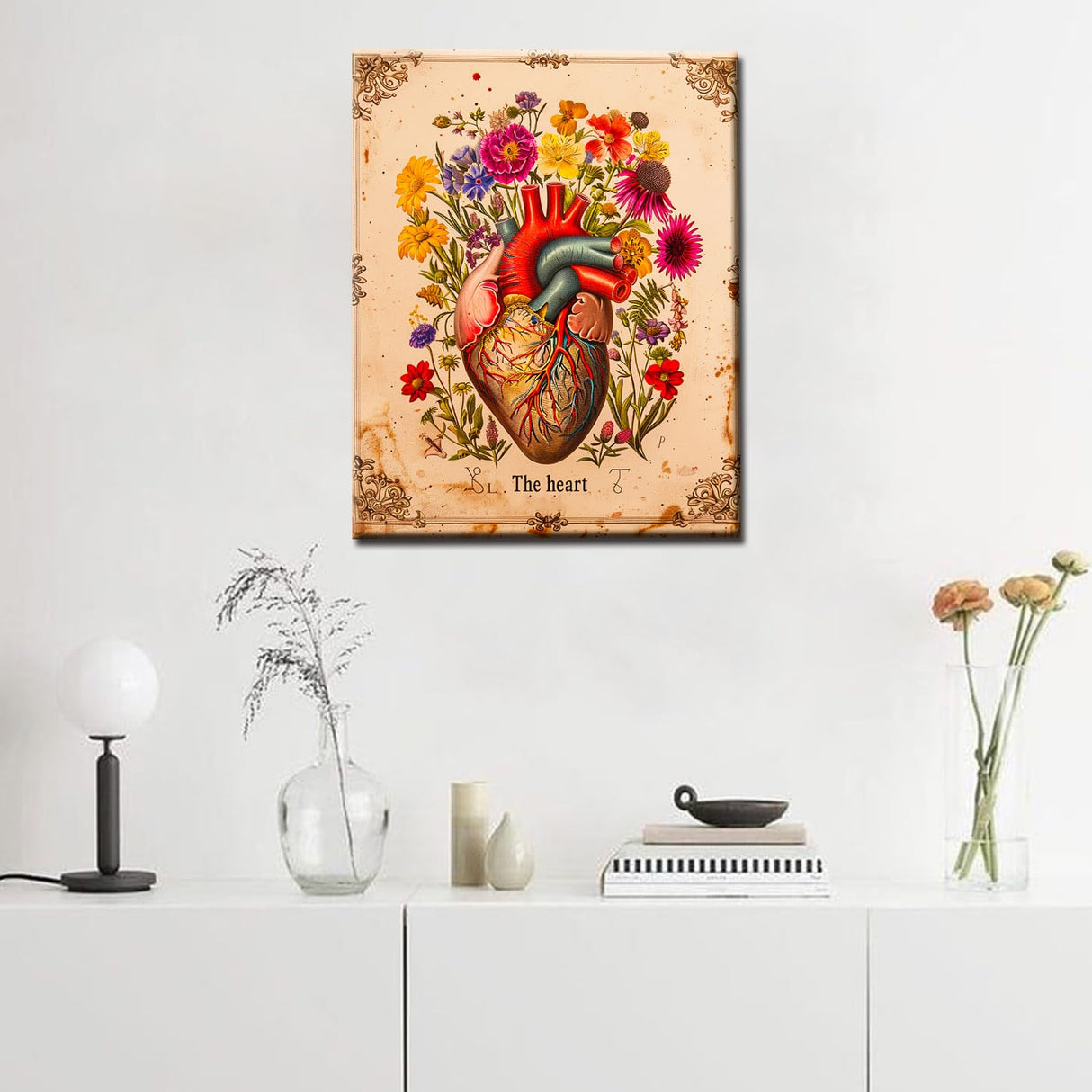 Heart Flower Blossom Wall Paint by Number Kits for Adults,Education Painting Modern Decor for Nurses Doctor Office Clinic School Gift,Paints for Home Wall Decor Without Framed Canvas 16''W x 20''H Aihonmin