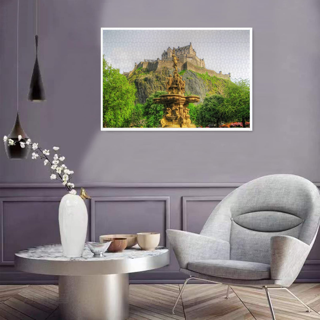 Jigsaw Puzzle 1000 Piece Edinburgh Castle Scotland Fountain Classic Puzzle DIY Kit Wooden Toy Unique Gift Home Decor Buhoet