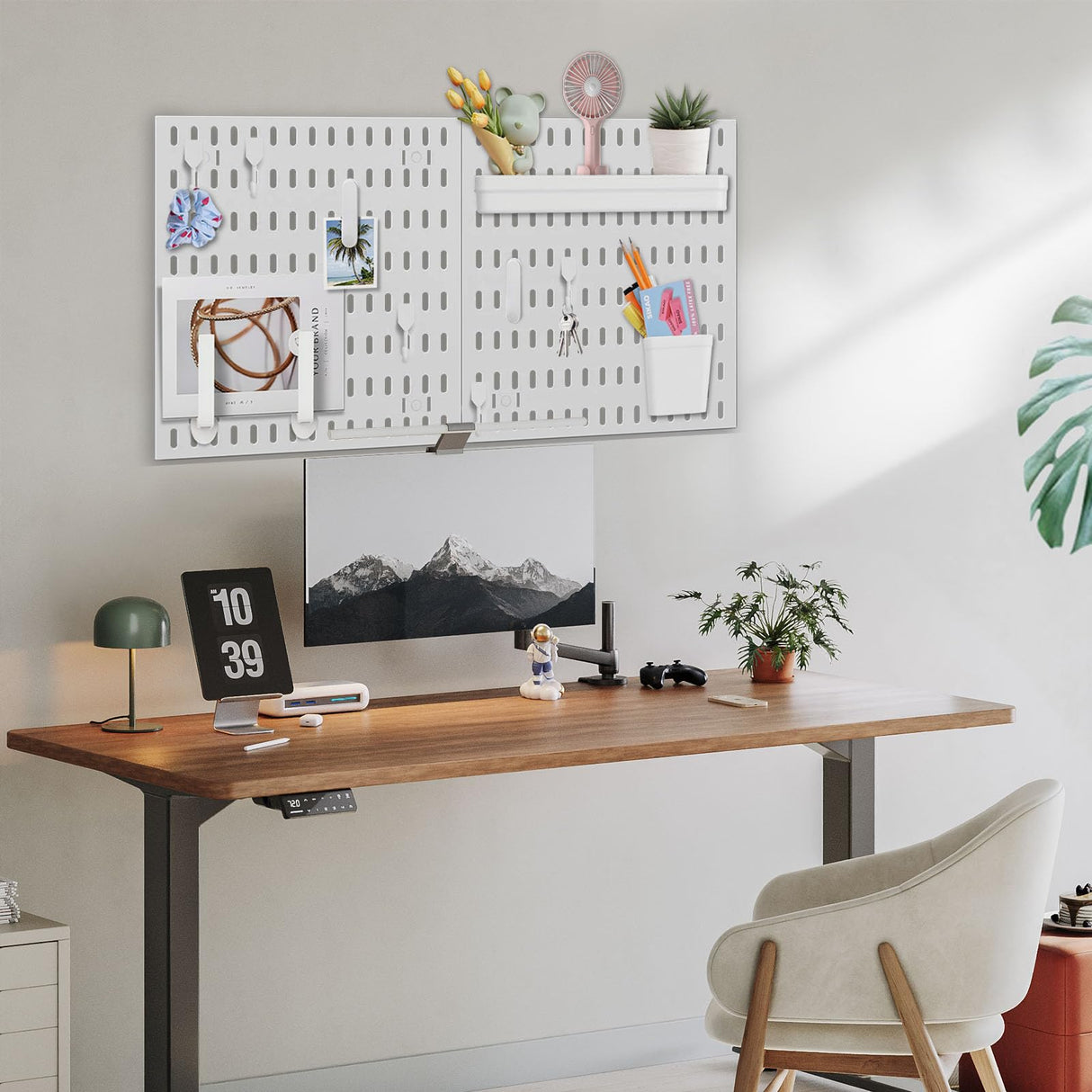 SHGJ&SOFT PegBoard Combination Kit, Pegboards and Accessories Modular Hanging, Wall Organizer Pegboard for Home and Office,24″×24″, Wall Mount Display Pegboard Panel Kits (White, 4 Pieces) SHGJ&SOFT