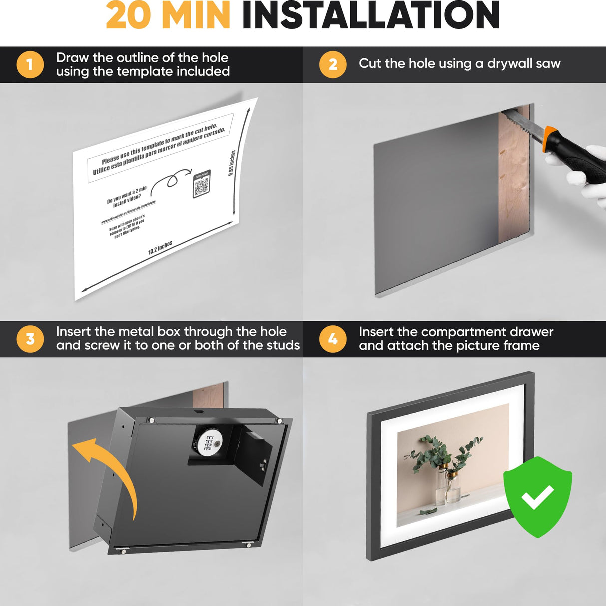 Elder Welder® Hidden Wall Safe | 100% Real, Replaceable Picture Frame Included | Robust Metal Build | Combination Lock | Fits Perfectly Between 16" | Hidden Safe | Small In Wall Safe Between Studs Elder Welder