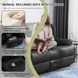 IBTKIG 72.8" Manual Reclining Loveseat Sofa - Wall Hugger Double Loveseat Recliner with Console, Fold-Down Table and Built-in Outlets, Manual Recliner Chair for Living Room RVs Home Theater (Black) IBTKIG