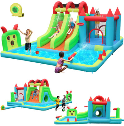 HIJOFUN Inflatable Water Slide Park 18x15FT Mega Water Park Bounce House w/Double Waterslide Large Splash Pool, Deep Pool, Shower,Water Cannon,Climbing Wall and Jumping Bouncer for Backyard Outdoor