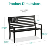 Best Choice Products Outdoor Bench 2-Person Steel Indoor/Outdoor Bench for Garden, Patio, Porch, Entryway w/American Flag, 790lb Capacity – Black Best Choice Products