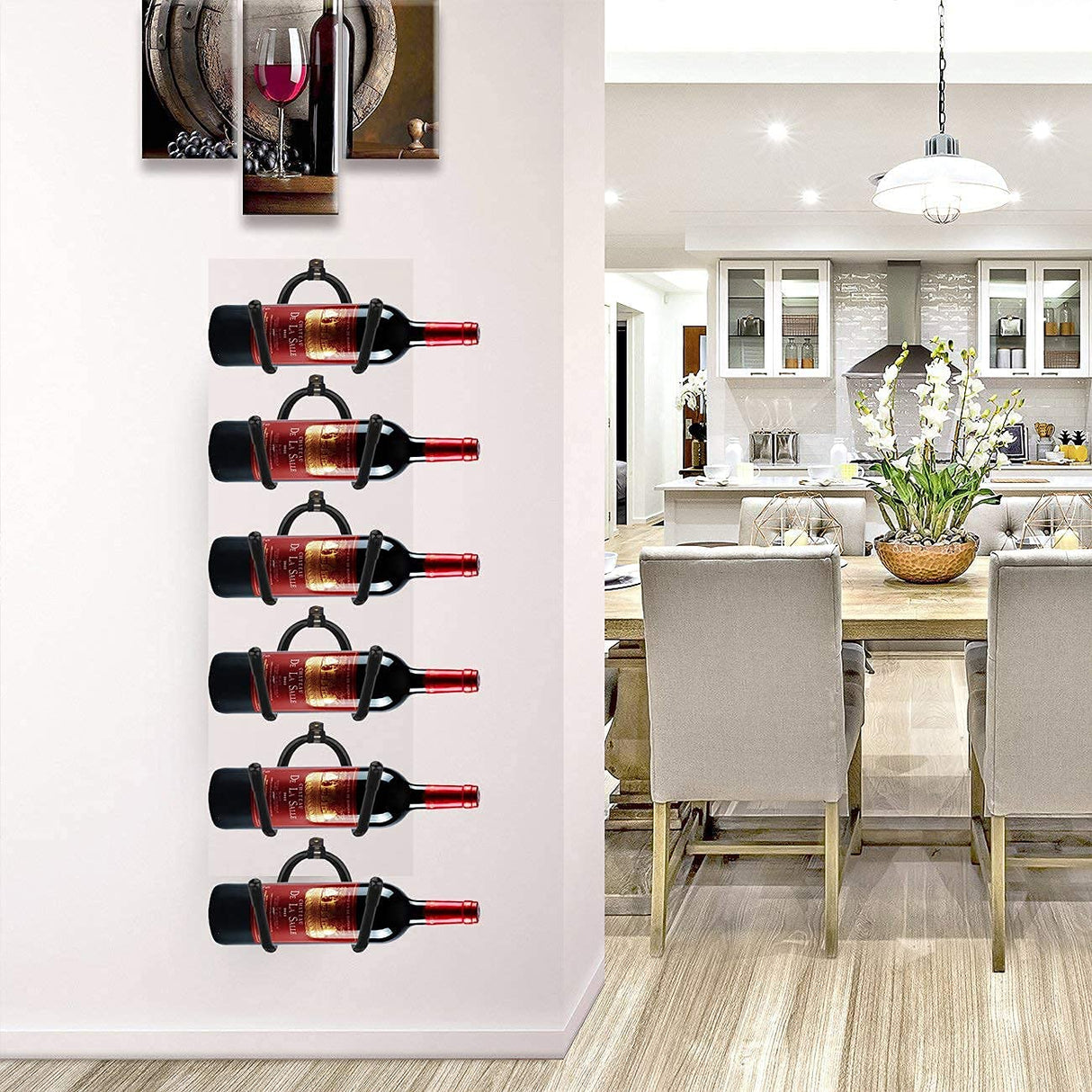 Pmsanzay Wall Mounted Wine Rack Wine Bottle Rack Holder Storage Organizer with Rubber Protection（No Scratches）- Home & Kitchen Décor - Pack of 6 Pmsanzay