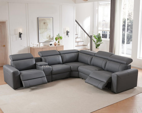 AMERLIFE Power Recliner Sofa, Electric Reclining Sofa with Console & Dual Recliner, Leather Sectional Couch for Living Room, Grey AMERLIFE
