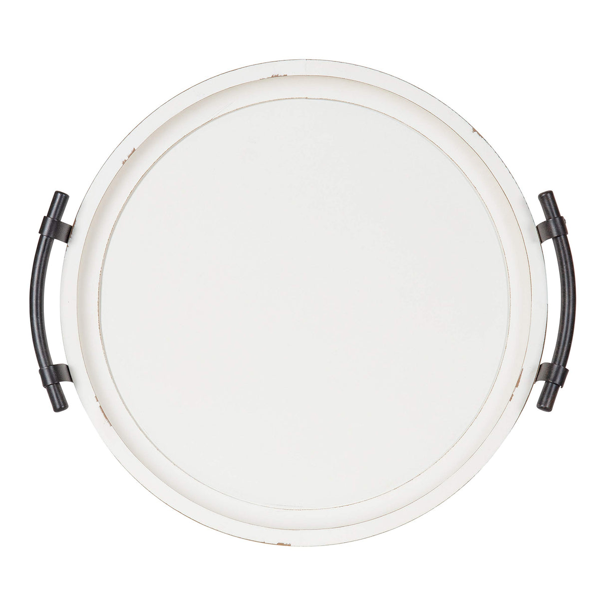 Kate and Laurel Bruillet Farmhouse Round Tray, 15 inch Diameter, Rustic White, Wood Tray for Coffee Table Kate and Laurel