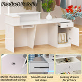 Reception Desk, Front Desk Receptionist Counter With Lockable Drawer & Cabinet & Keyboard Tray & Cable Grommet, With LED light, Retail Checkout For Office, Soho, Shop, Salon (All White - R, 63in) Nykto