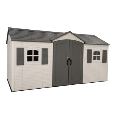 Lifetime Outdoor Storage Shed, 15x8 Ft, Desert Sand, Resin Backyard Tool Shed with Lockable Doors and UV-Protected Panels