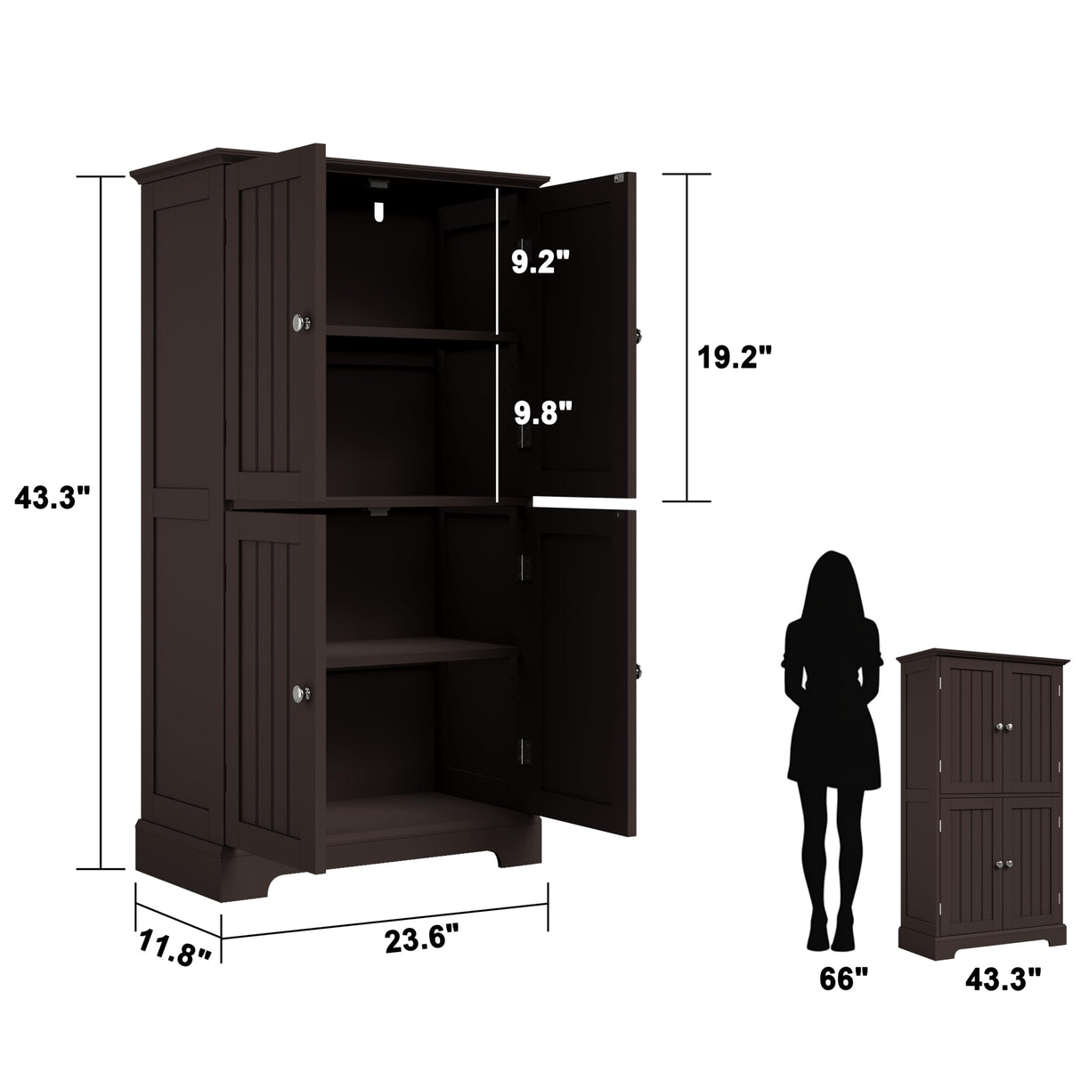 ChooChoo Bathroom Floor Cabinet, Modern Bathroom Storage Cabinet with 4 Doors and Adjustable Shelves, Freestanding Cupboard for Living Room, Espresso ChooChoo