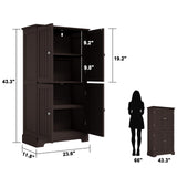 ChooChoo Bathroom Floor Cabinet, Modern Bathroom Storage Cabinet with 4 Doors and Adjustable Shelves, Freestanding Cupboard for Living Room, Espresso ChooChoo