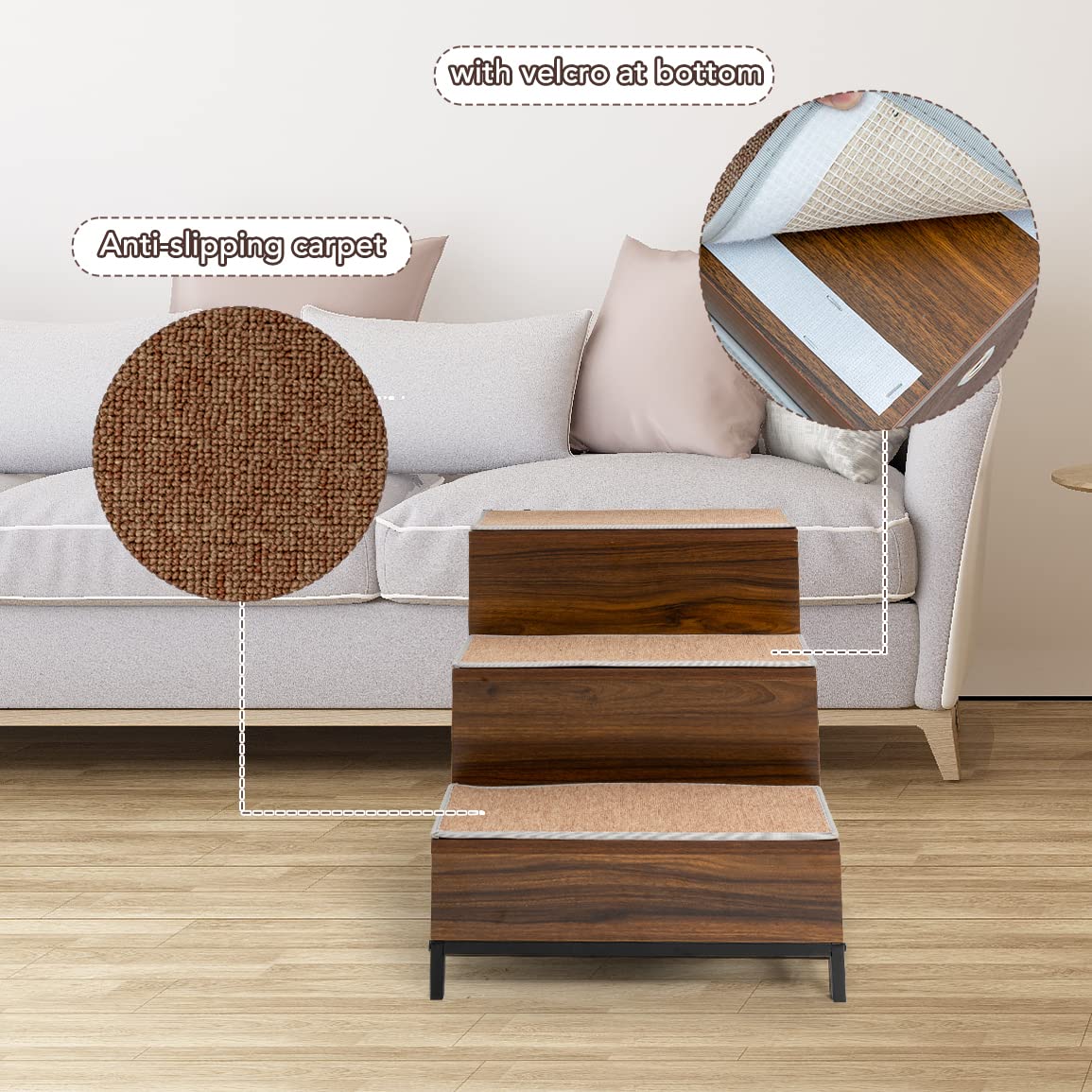 Dog Window Perch, Dog Bed and Dog Stairs, Dog Cot with 3-Tier Dog Steps, Wood Pet Stairs w/Raised Dog Bed, Bunk and Pet Steps with Storage Drawers,Cat Window Perch, Dog Perch to Look Out Window EazeHome