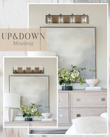 YKLITG 31.5 inch Farmhouse Bathroom Vanity Light Fixture, 4-Light Dark Wood Rustic Vanity Light with Seeded Glass Shades for Bathroom, Over Mirror, Living Room BD005-4-DW YKLITG
