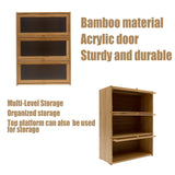 LARIDEN 3 Tiers Bamboo Storage Cabinet for Kitchen Countertop, Freestanding Pantry Cabinet with Flip-Up Door Organizer Shelf for Spice Seasoning Bottles, Plates, Cups Storage Cabinet LARIDEN