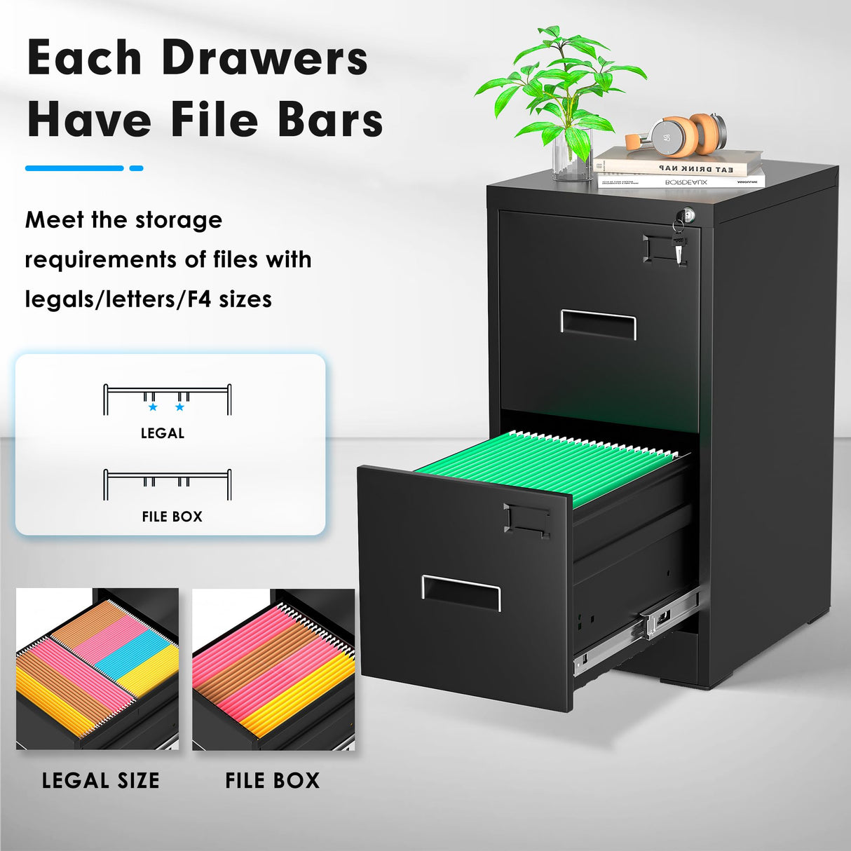 Greenvelly Black Filing Cabinet 2 Drawer, 18” D Vertical File Cabinet with Lock, Locking File Cabinet for Home Office, Metal File Cabinet for Hanging Letter/Legal Folders, Easy Assemble Greenvelly