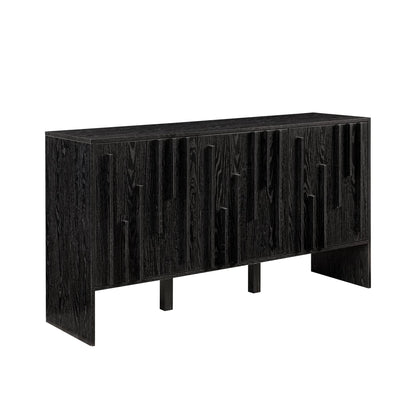 Walker Edison Contemporary Detailed 3-Door Sideboard, 55 Inch, Black - WoodArtSupply