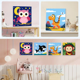 4 Pack Paint by Number for Kids with Wooden Frame, Cartoon Owl, Whale Paint by Numbers for Kids Ages 8-12, Baby Dinosaur, Monkey, DIY Acrylic Oil Painting for Beginners for Home Wall Decor 8X8 inch NEWENMO