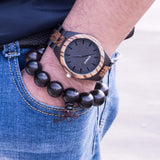 BYMAX Men Wood Watch Quartz, Fashion Handmade Wooden Wrist Watches Mens, Zebra Black BYMAX