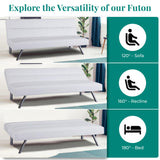 Naomi Home Faux Leather Futon Couch, Modern Convertible Folding Sofa Bed Couch Futon Sofa Bed with Chrome Legs, Reclining Mini Couch, Leather Futon Small Couch for Bedroom Living Room White Naomi Home