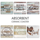 Britimes Coaster for Drinks Set of 6, Worn Wood Absorbent Square Ceramic Stone Mat, with Cork Base and Metal Holder, Gift for Housewarming Room Bar Decor Britimes