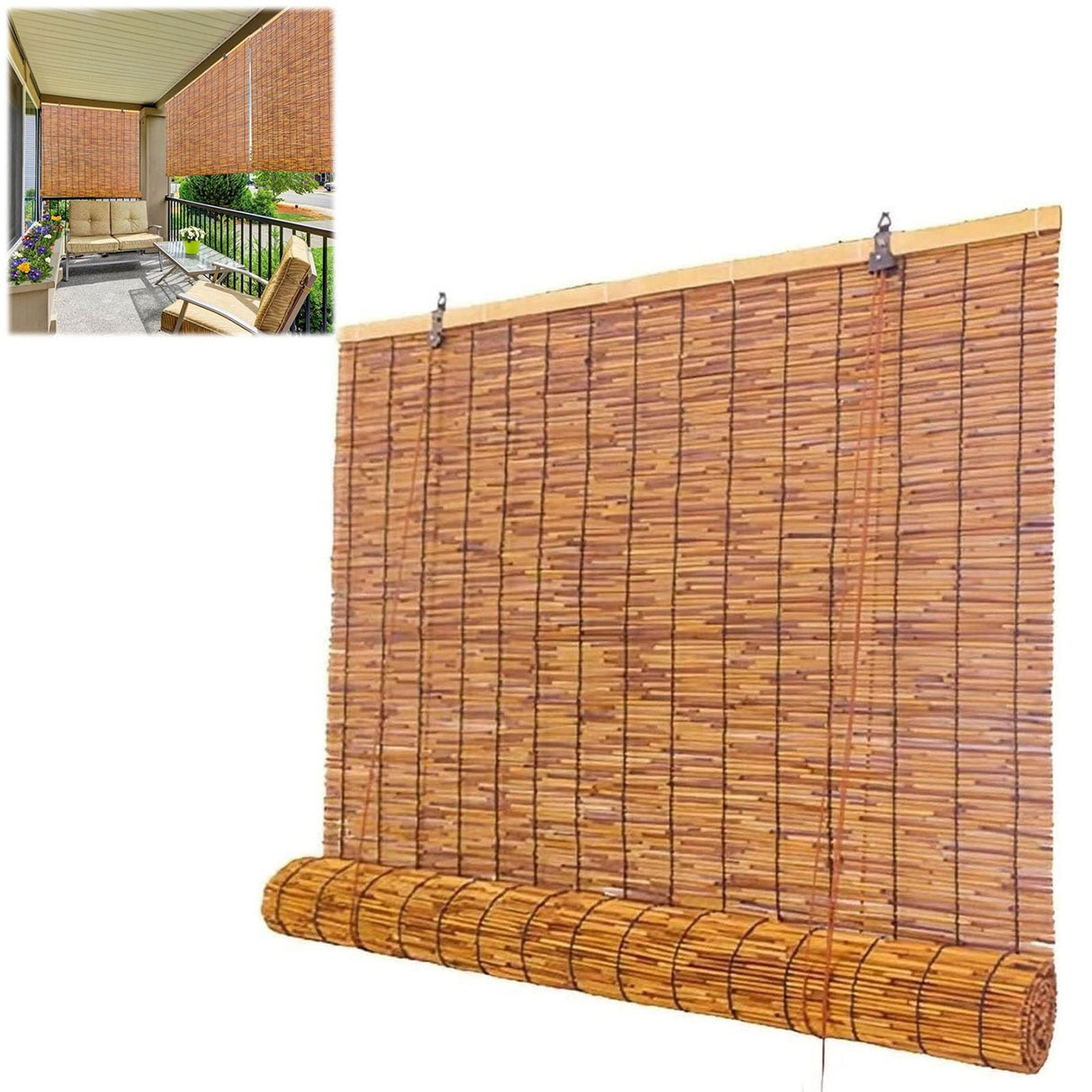 Outdoor Bamboo Blinds for Patio Sun Shade, UV Resistant Window Roller Shades Woven Roll Up Bamboo Curtain Thermal Insulated Cordless 23 35 42 45 52 58 60 65 70 72in Wide (Size : 44in x 64in(W x H)) VELLOW