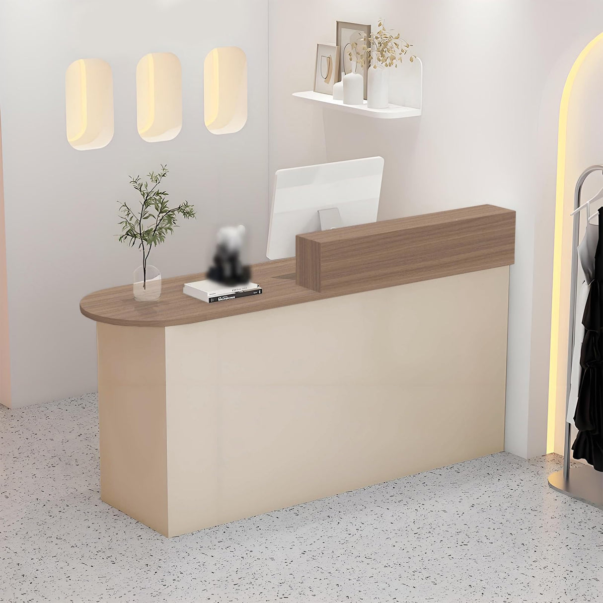 Reception Desk, Modern Front Desk with Lockable Drawer & Cabinet, Retail Counter Checkout Table, Computer Workstation for Lobby, Salon, Office OQTUHWM