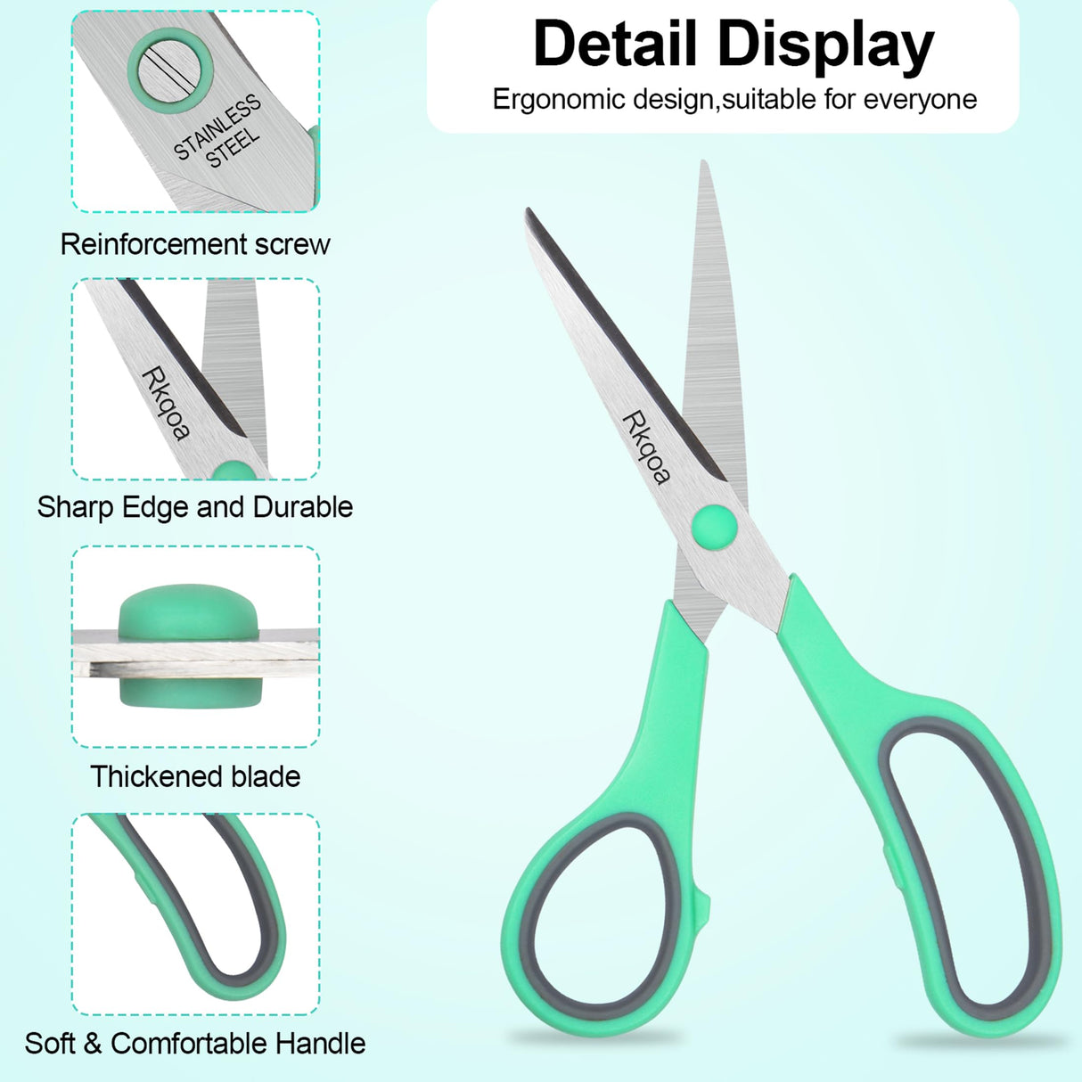 Scissors, Rkqoa 8" Scissors All Purpose 6 Pack - Comfort-Grip Sharp Scissors for Office School Sewing Fabric Craft Art Supplies, Teacher/Class Scissors, Right/Left Handles Almarto